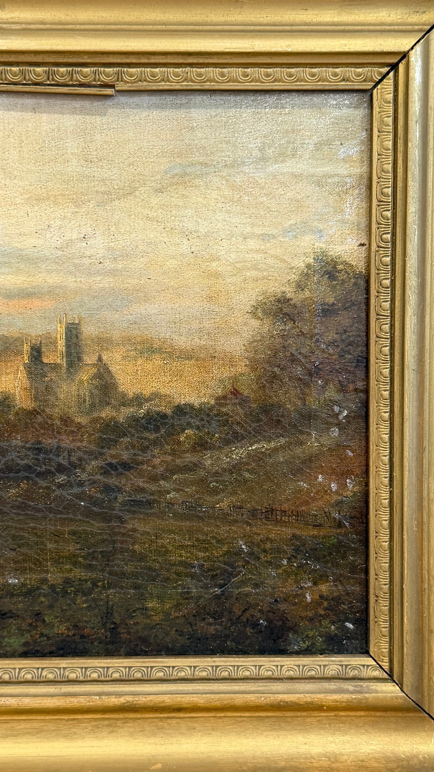 Antique English Oil Painting, Yorkshire Landscape with Ruins, Attributed to P. Carter, 19th Century