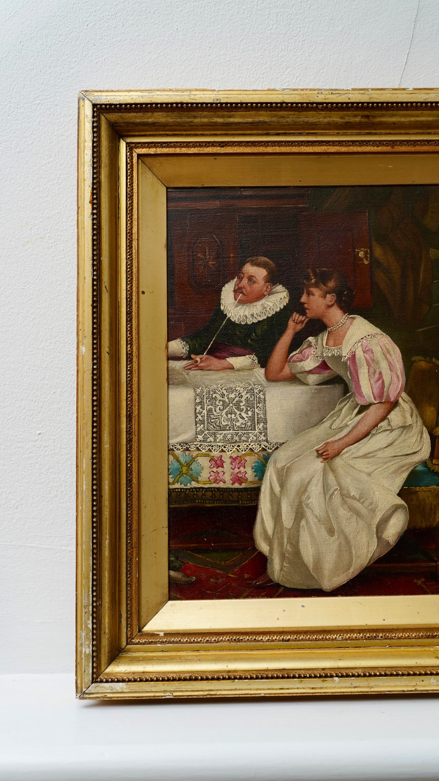 Contemplation by Henry S. Cook | Antique Victorian Oil on Board Painting | English Genre Revival Scene, c.1890s