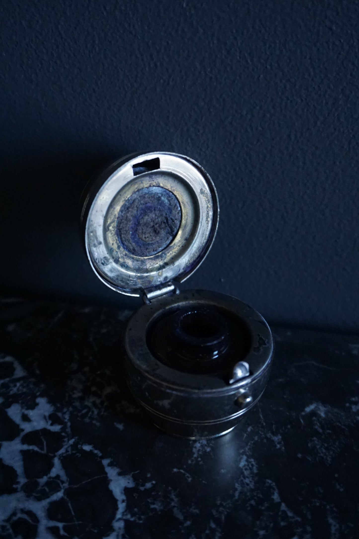 Antique Silver Plated Barrel Travel Inkwell with Glass Liner | Victorian to Edwardian Era Portable Ink Pot