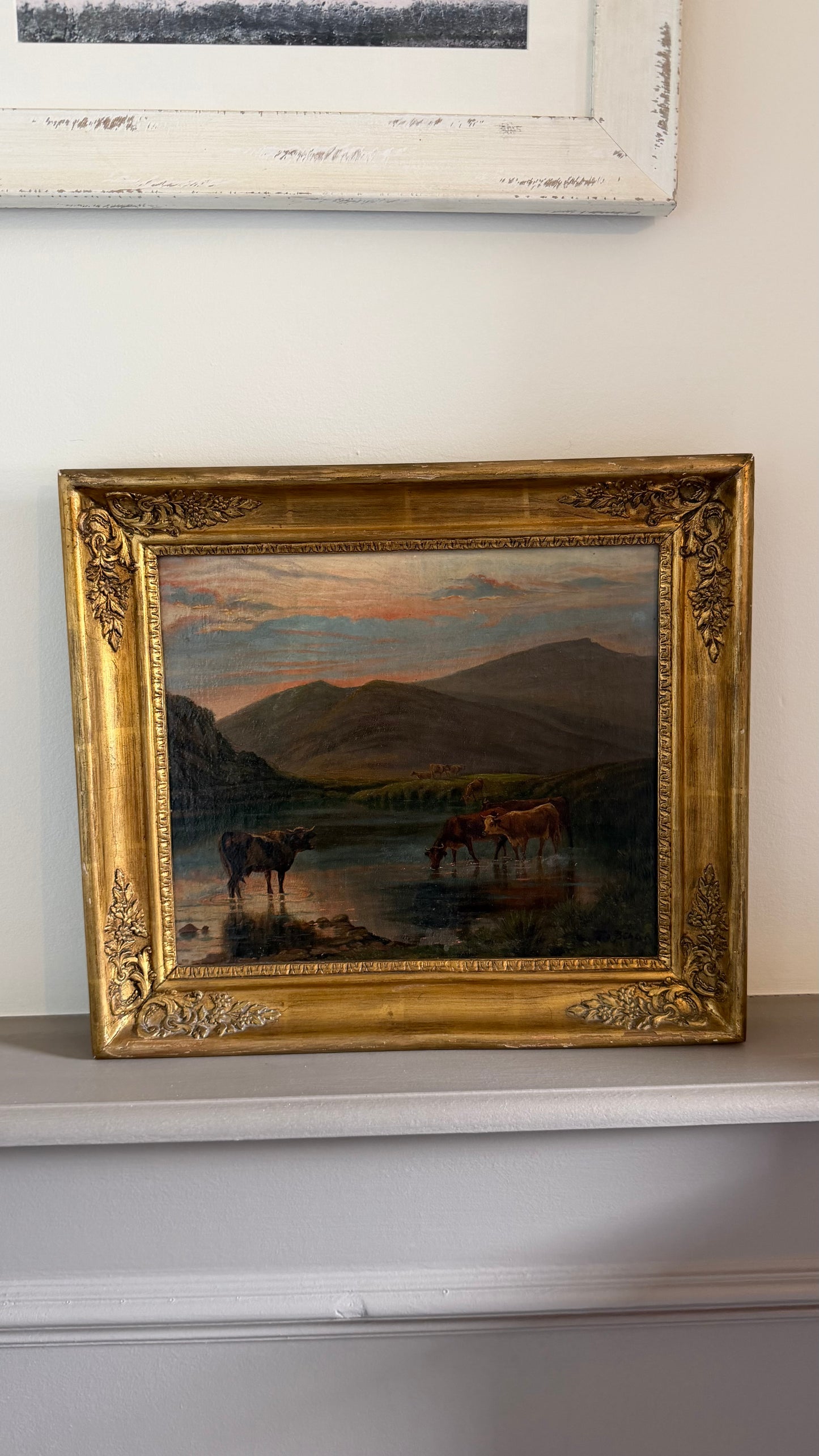 *RESERVED* Victorian Oil Painting, Highland Cattle at a Loch, Signed, Circa 1880