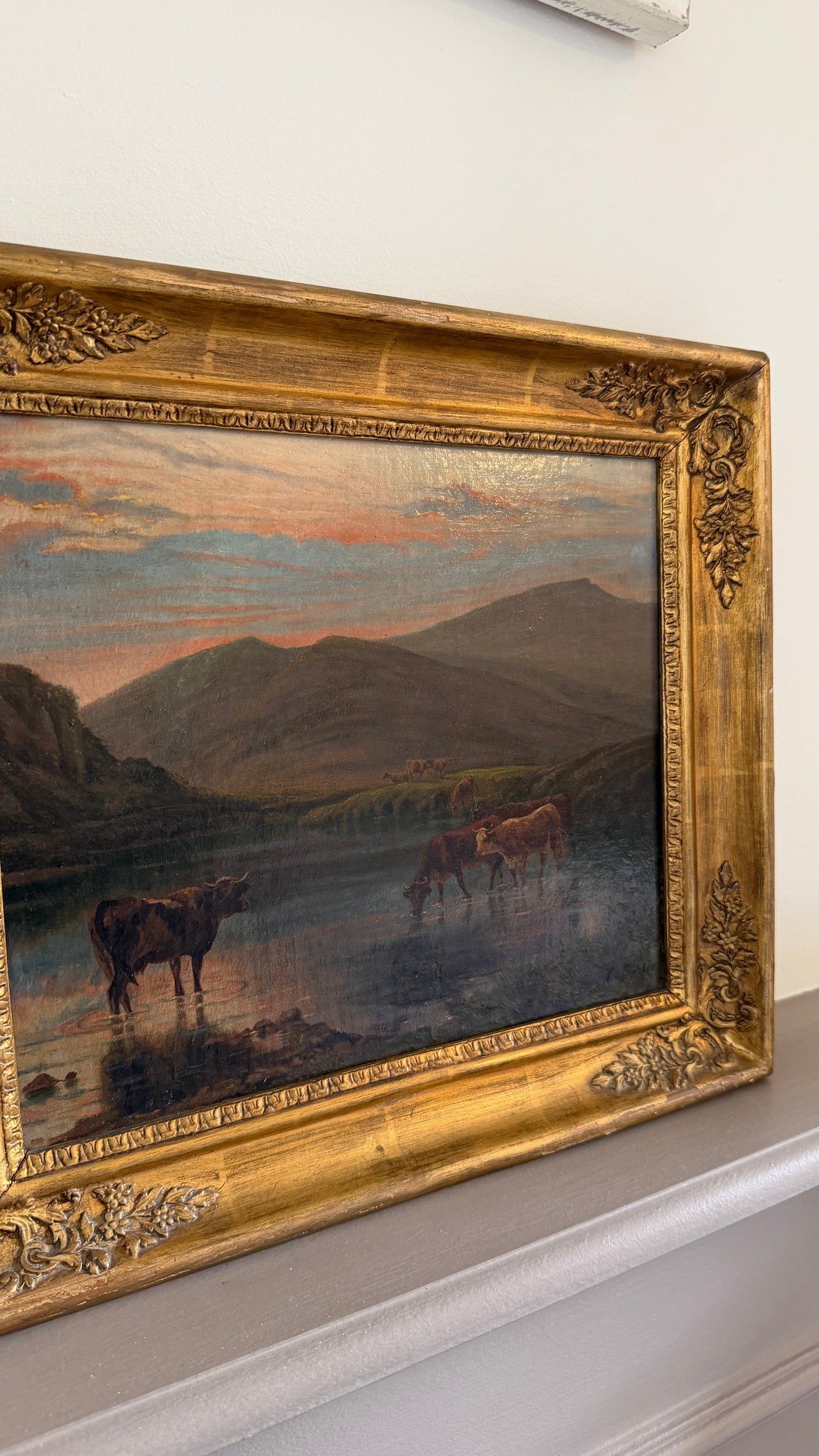 *RESERVED* Victorian Oil Painting, Highland Cattle at a Loch, Signed, Circa 1880