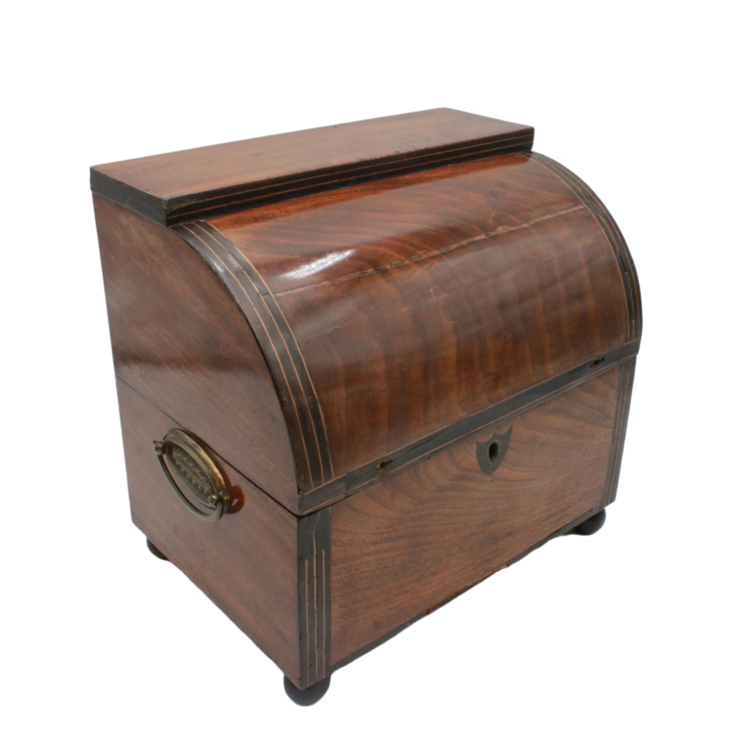 Antique Georgian Regency Mahogany Tea Caddy with Dome Lid, c.1810 – Lockable Tea Box with Lined Interior