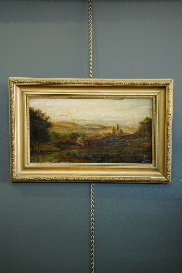 Antique English Oil Painting, Yorkshire Landscape with Ruins, Attributed to P. Carter, 19th Century secondary view