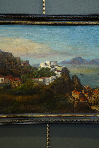 Antique Italian School Oil Painting, Southern Coastal Landscape, Circa 1870
