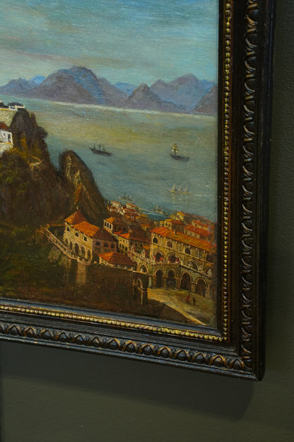 Antique Italian School Oil Painting, Southern Coastal Landscape, Circa 1870