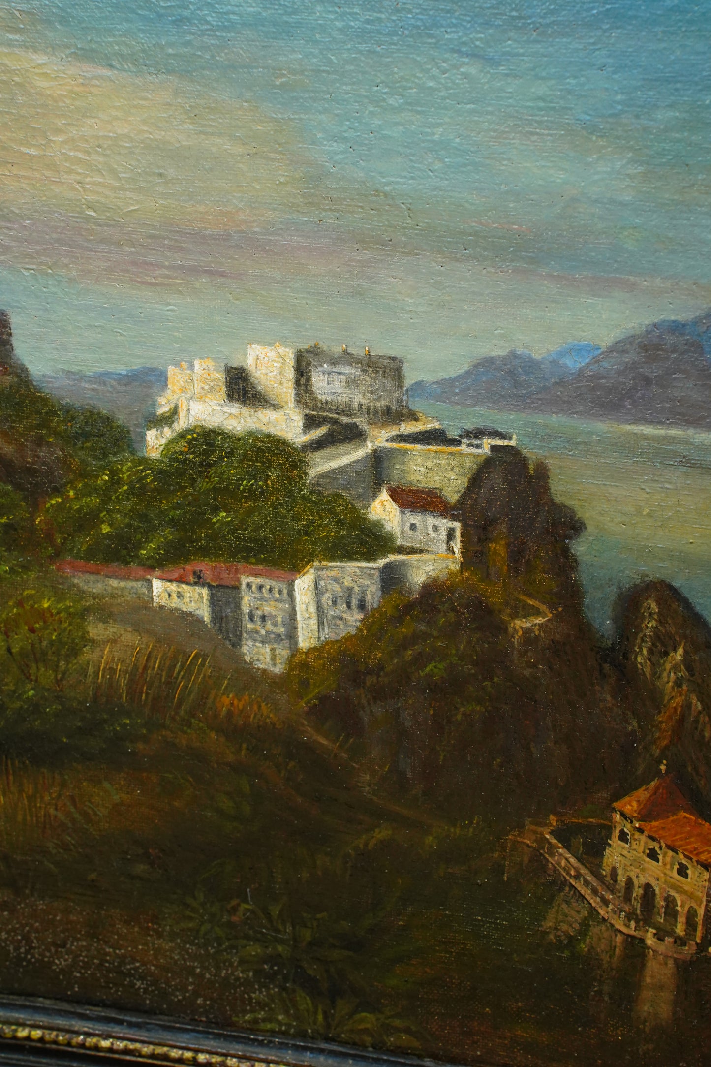 Antique Italian School Oil Painting, Southern Coastal Landscape, Circa 1870