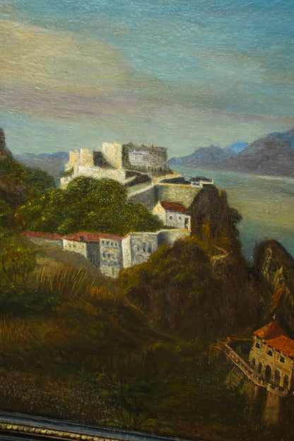 Antique Italian School Oil Painting, Southern Coastal Landscape, Circa 1870
