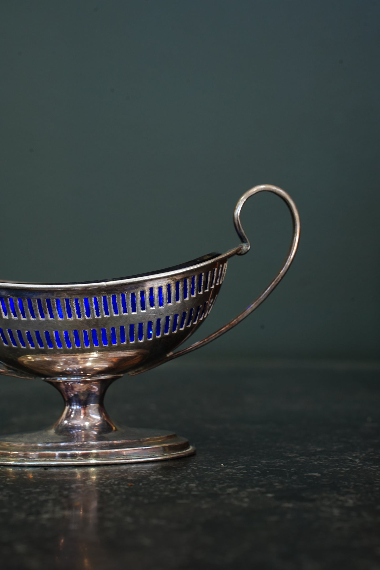 Antique Silverplate Salt Cellar with Cobalt Blue Glass Liner, Ca. 1880