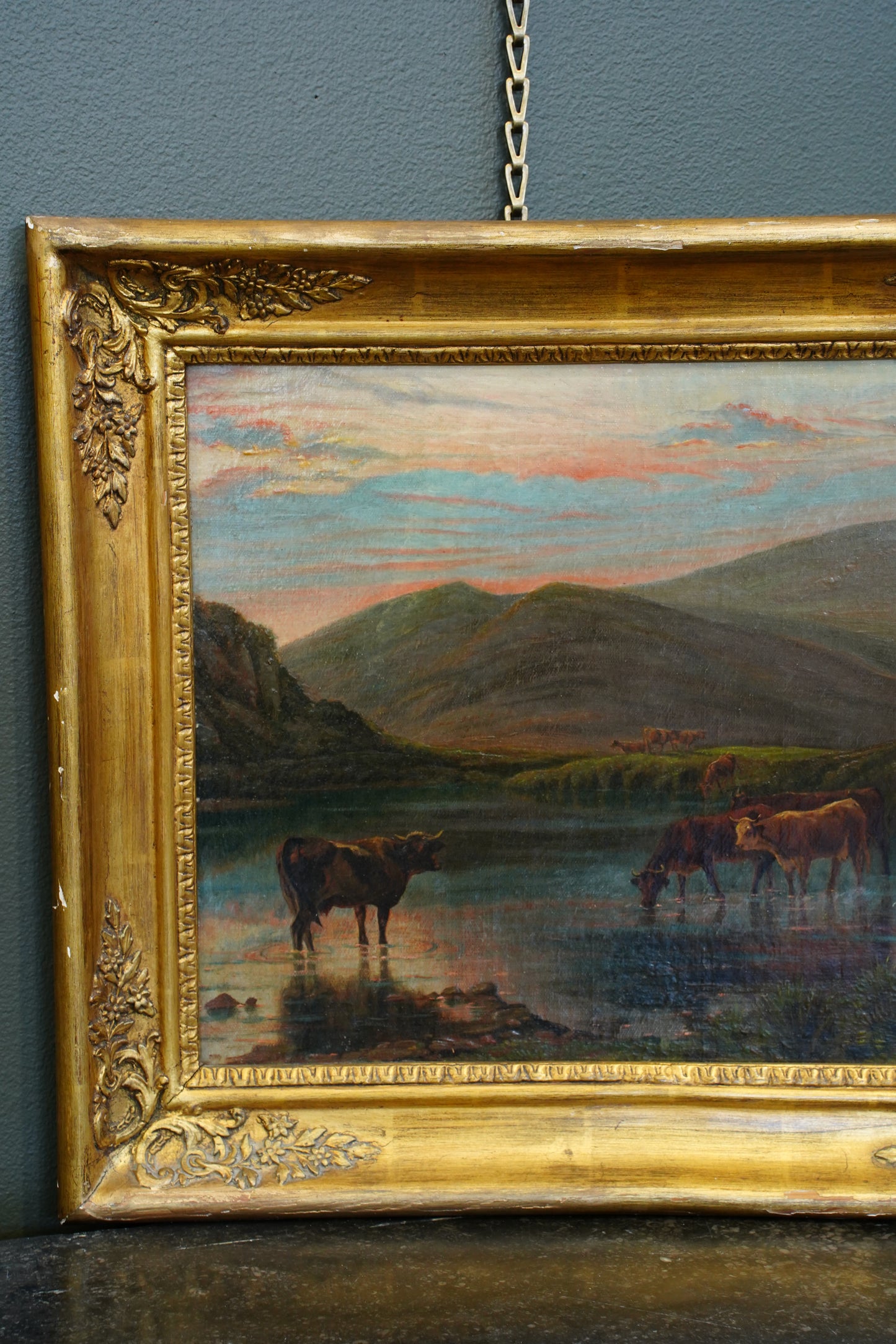 *RESERVED* Victorian Oil Painting, Highland Cattle at a Loch, Signed, Circa 1880