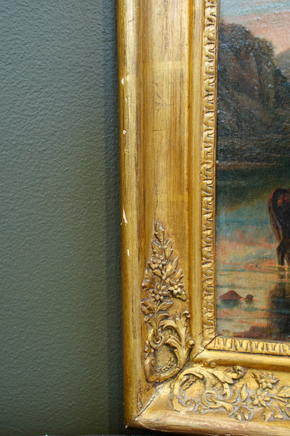 *RESERVED* Victorian Oil Painting, Highland Cattle at a Loch, Signed, Circa 1880