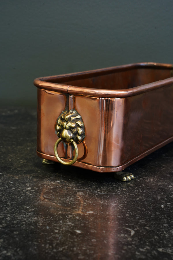 English Copper Planter with Brass Lion Mask Handles secondary view