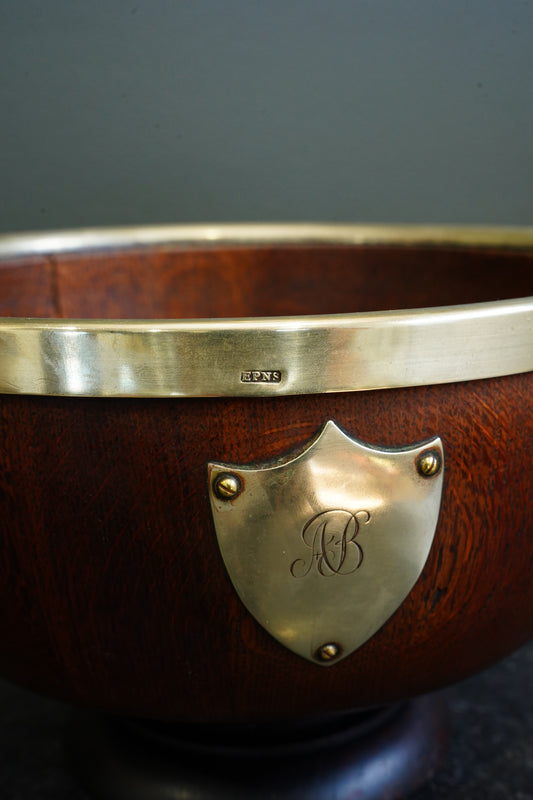 Antique Edwardian Oak Pedestal Bowl with Shield