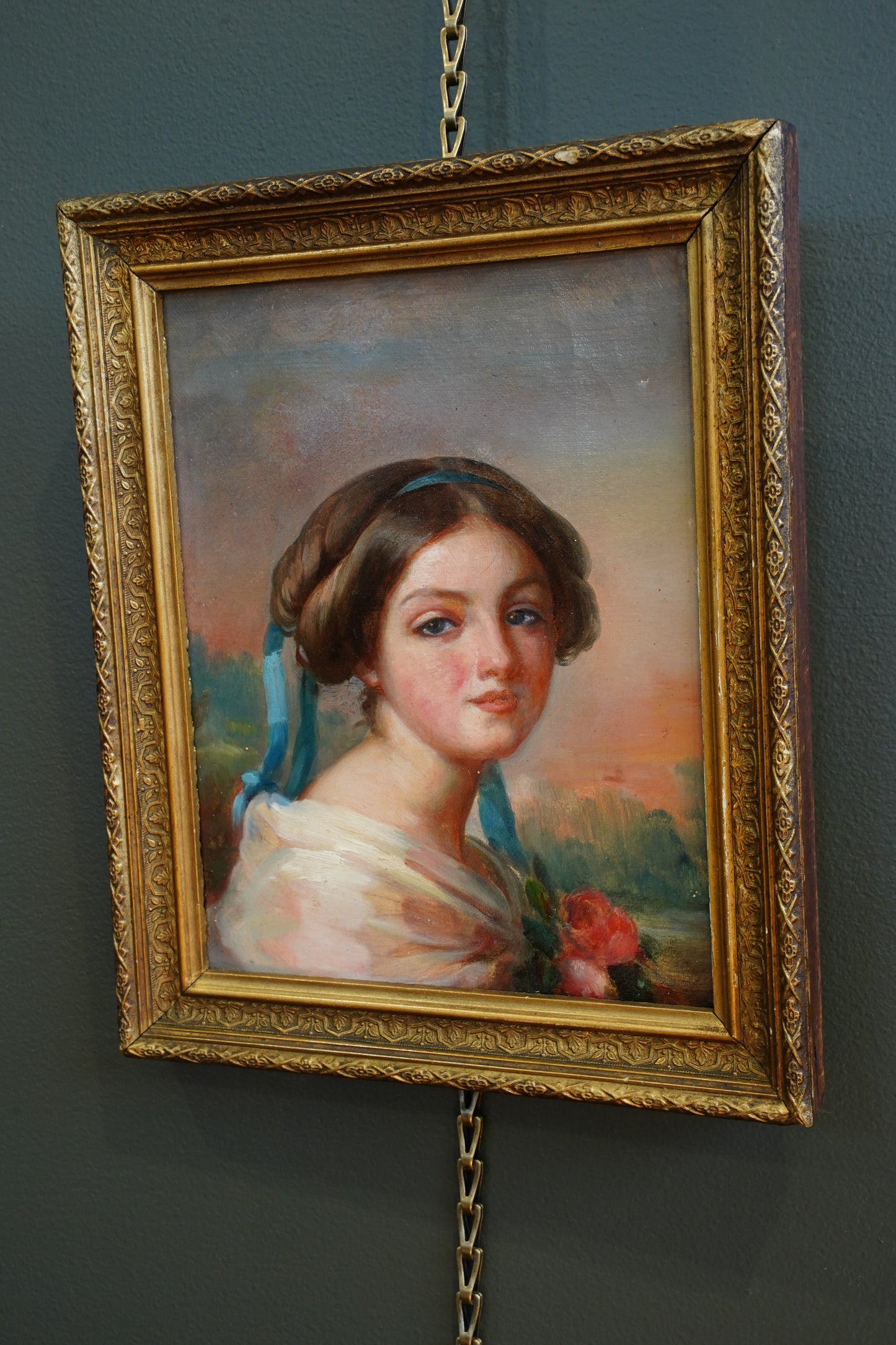 *RESERVED* Antique French Self-Portrait Oil Painting, Mlle de Matagoval