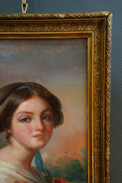 *RESERVED* Antique French Self-Portrait Oil Painting, Mlle de Matagoval