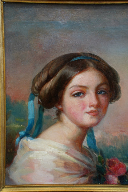 *RESERVED* Antique French Self-Portrait Oil Painting, Mlle de Matagoval