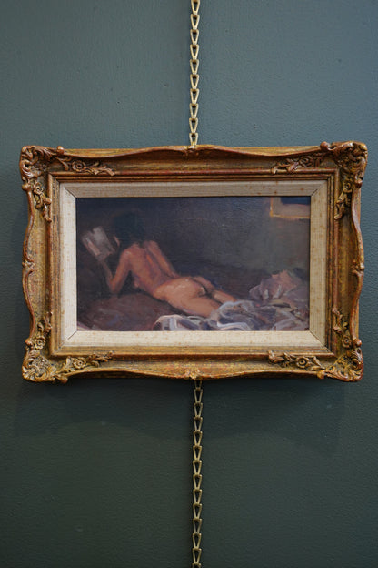 *RESERVED FOR LINDA* British School Reclining Nude Oil Painting