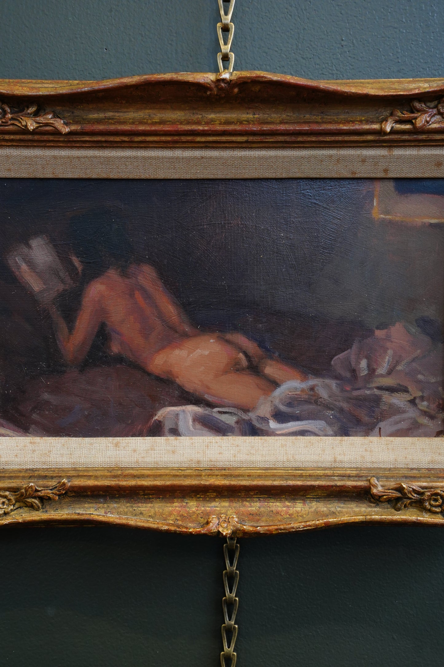 *RESERVED FOR LINDA* British School Reclining Nude Oil Painting