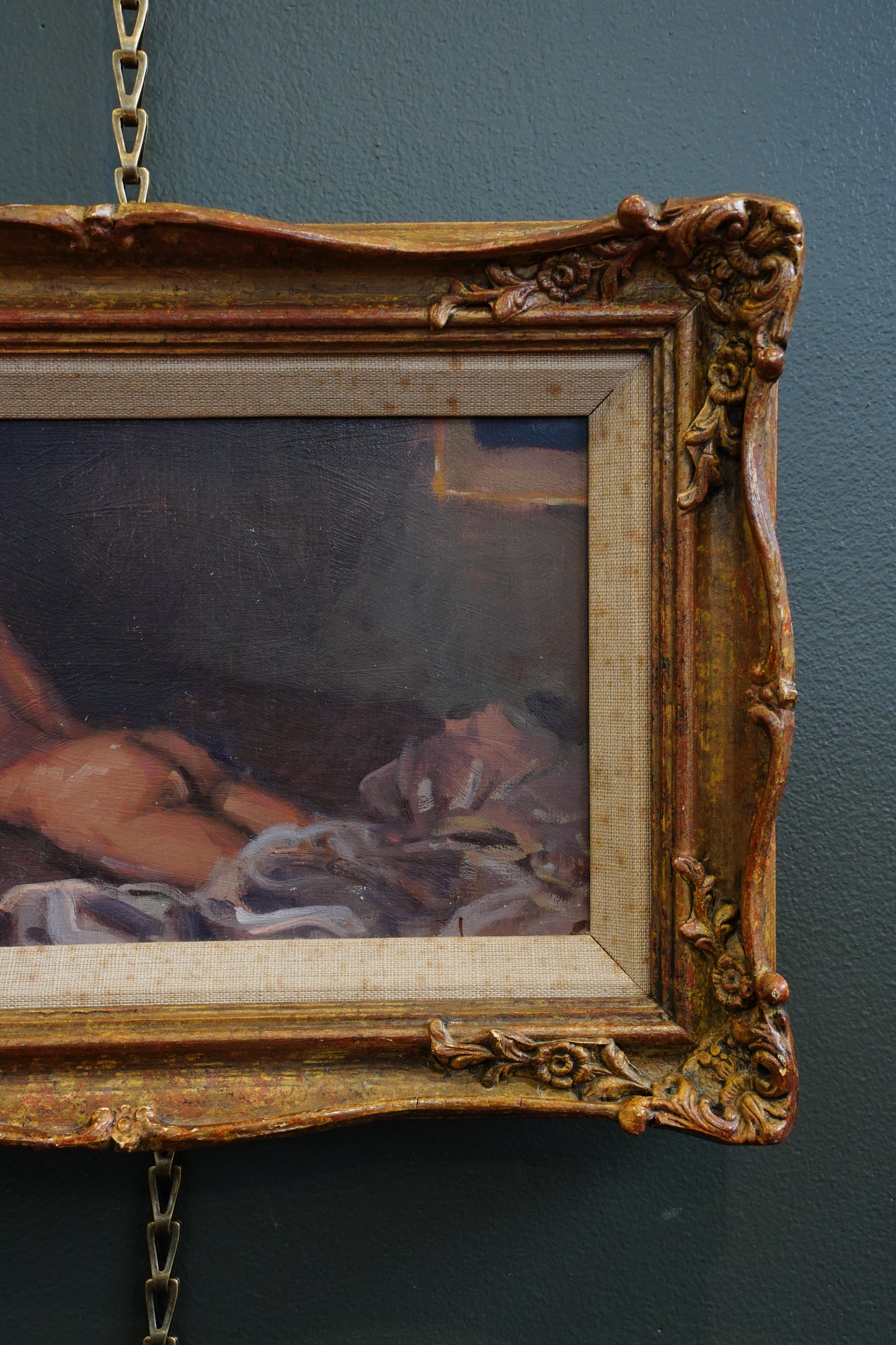 *RESERVED FOR LINDA* British School Reclining Nude Oil Painting