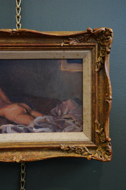 *RESERVED FOR LINDA* British School Reclining Nude Oil Painting