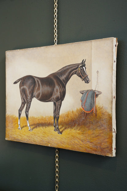 *RESERVED* Antique English Equestrian Oil Painting, Signed W. Turner, Horse in Stable