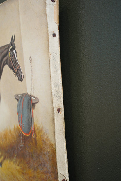 *RESERVED* Antique English Equestrian Oil Painting, Signed W. Turner, Horse in Stable