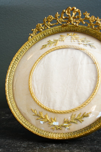 Antique French Gilt Bronze Circular Picture Frame, Convex Glass