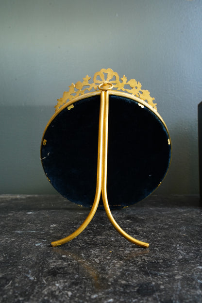 Antique French Gilt Bronze Circular Picture Frame, Convex Glass