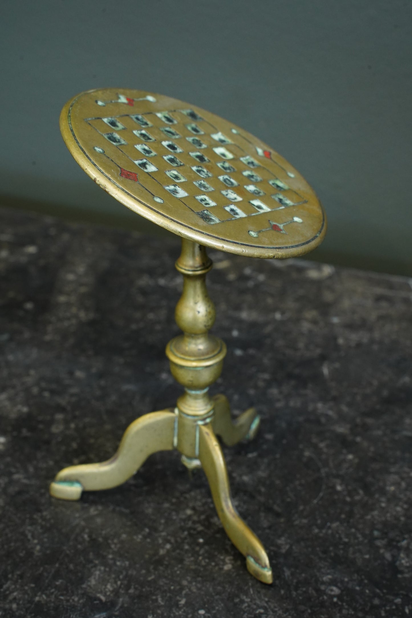 Miniature Brass Tilt-Top Chess Table Candle Reflectors