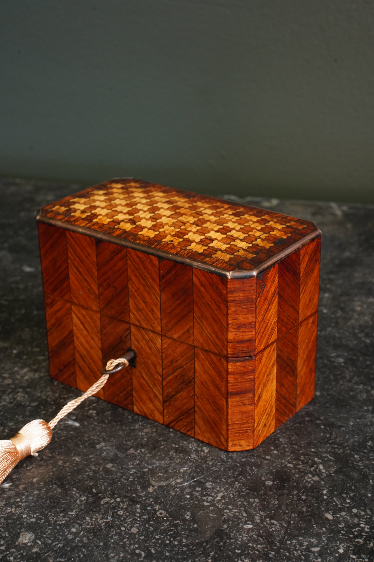 *RESERVED* Antique French Napoleon III Kingwood Parfum Casket with Three Star-Gilt Bottles