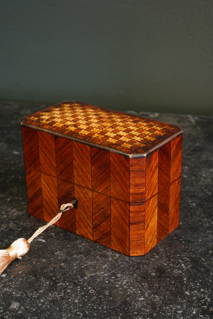 *RESERVED* Antique French Napoleon III Kingwood Parfum Casket with Three Star-Gilt Bottles
