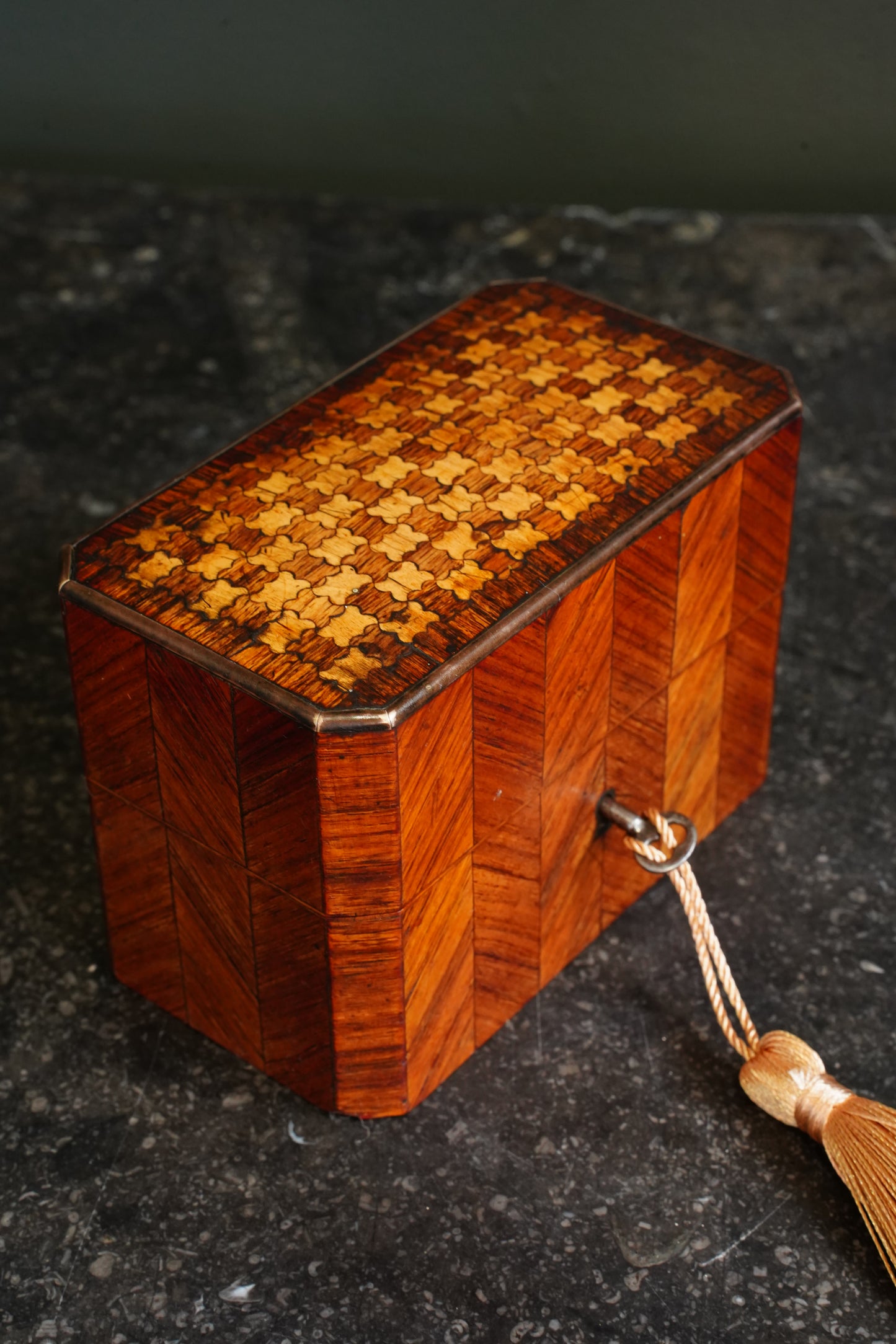 *RESERVED* Antique French Napoleon III Kingwood Parfum Casket with Three Star-Gilt Bottles