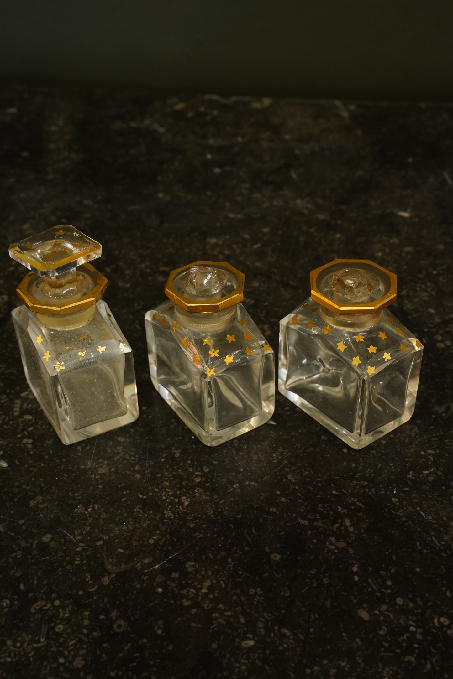 *RESERVED* Antique French Napoleon III Kingwood Parfum Casket with Three Star-Gilt Bottles