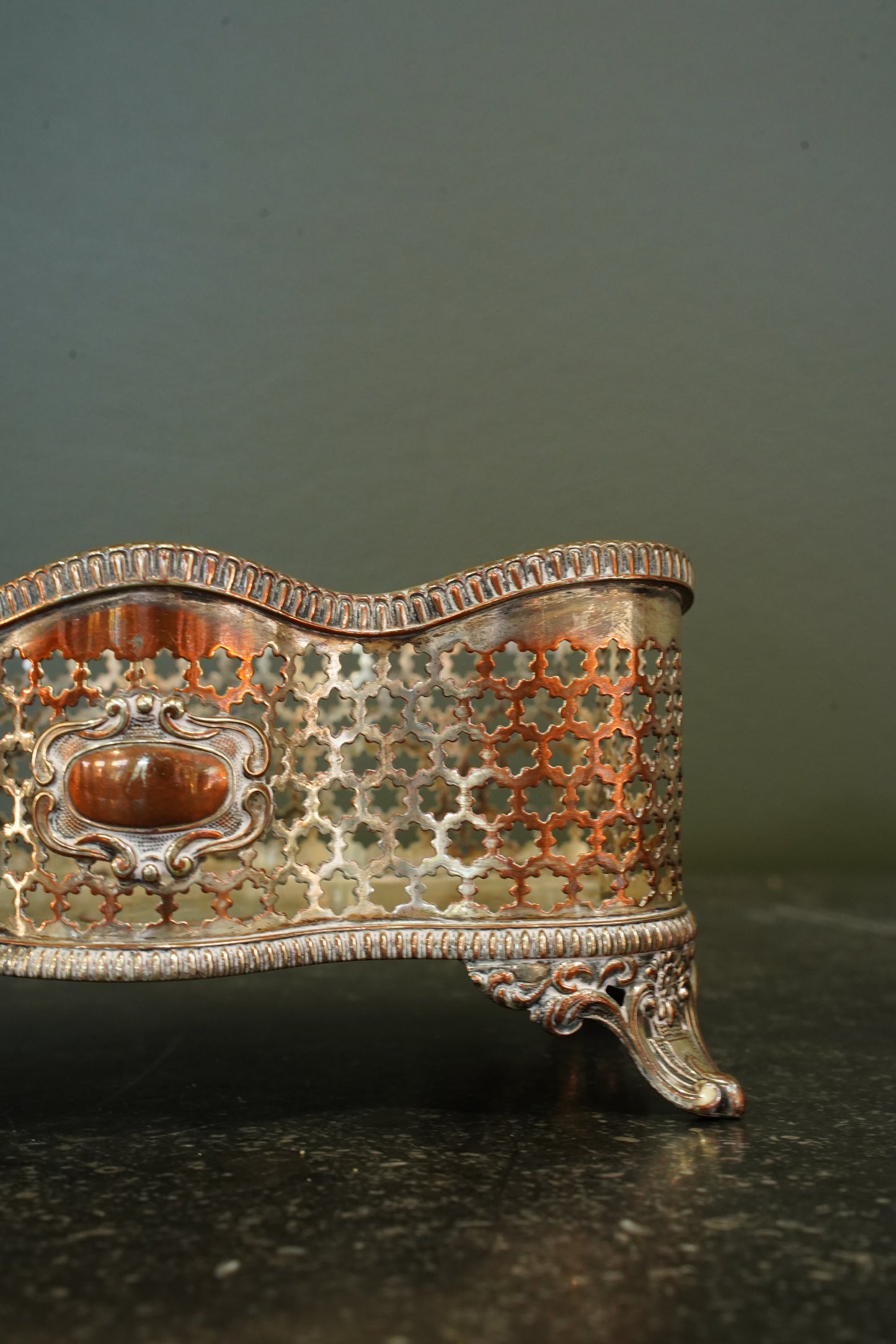 Antique Victorian Silverplate on Copper Pierced Jardinière