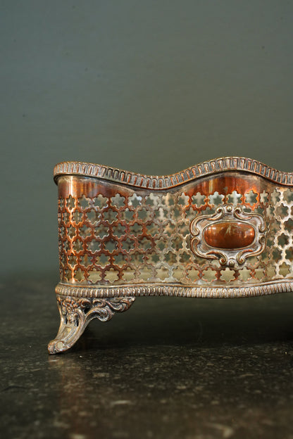 Antique Victorian Silverplate on Copper Pierced Jardinière