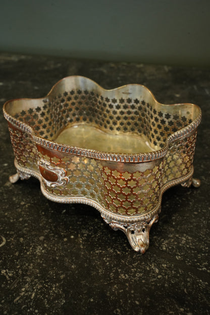 Antique Victorian Silverplate on Copper Pierced Jardinière