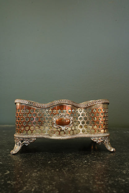 Antique Victorian Silverplate on Copper Pierced Jardinière