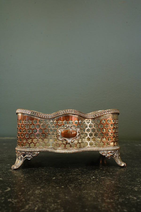 Antique Victorian Silverplate on Copper Pierced Jardinière