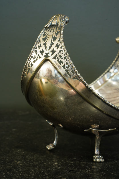 English Silver plate Navette Fruit Bowl, Masonic Presentation 1927