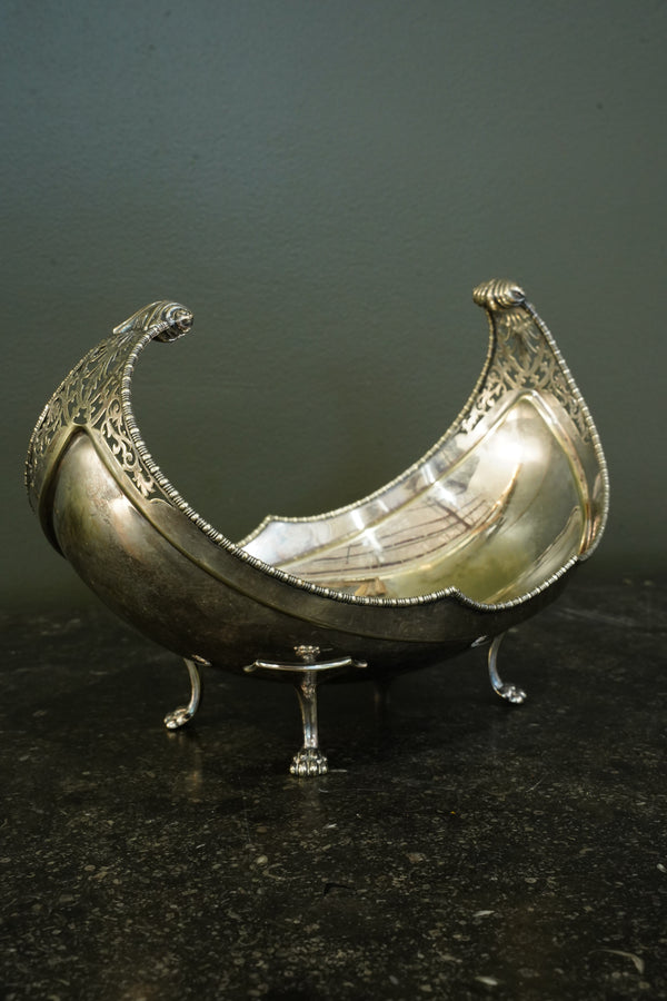 English Silver plate Navette Fruit Bowl, Masonic Presentation 1927
