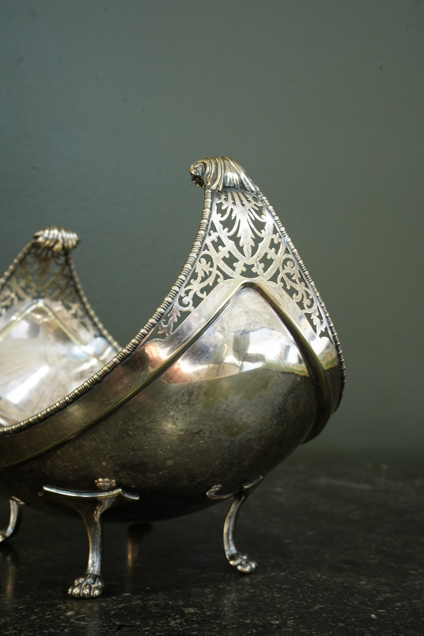 English Silver plate Navette Fruit Bowl, Masonic Presentation 1927