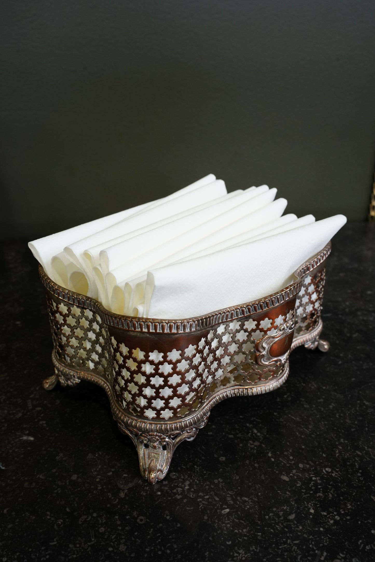 Antique Victorian Silverplate on Copper Pierced Jardinière