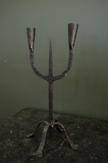 Gothic Revival Wrought Iron Two-Light Pricket Candelabra, 19th Century
