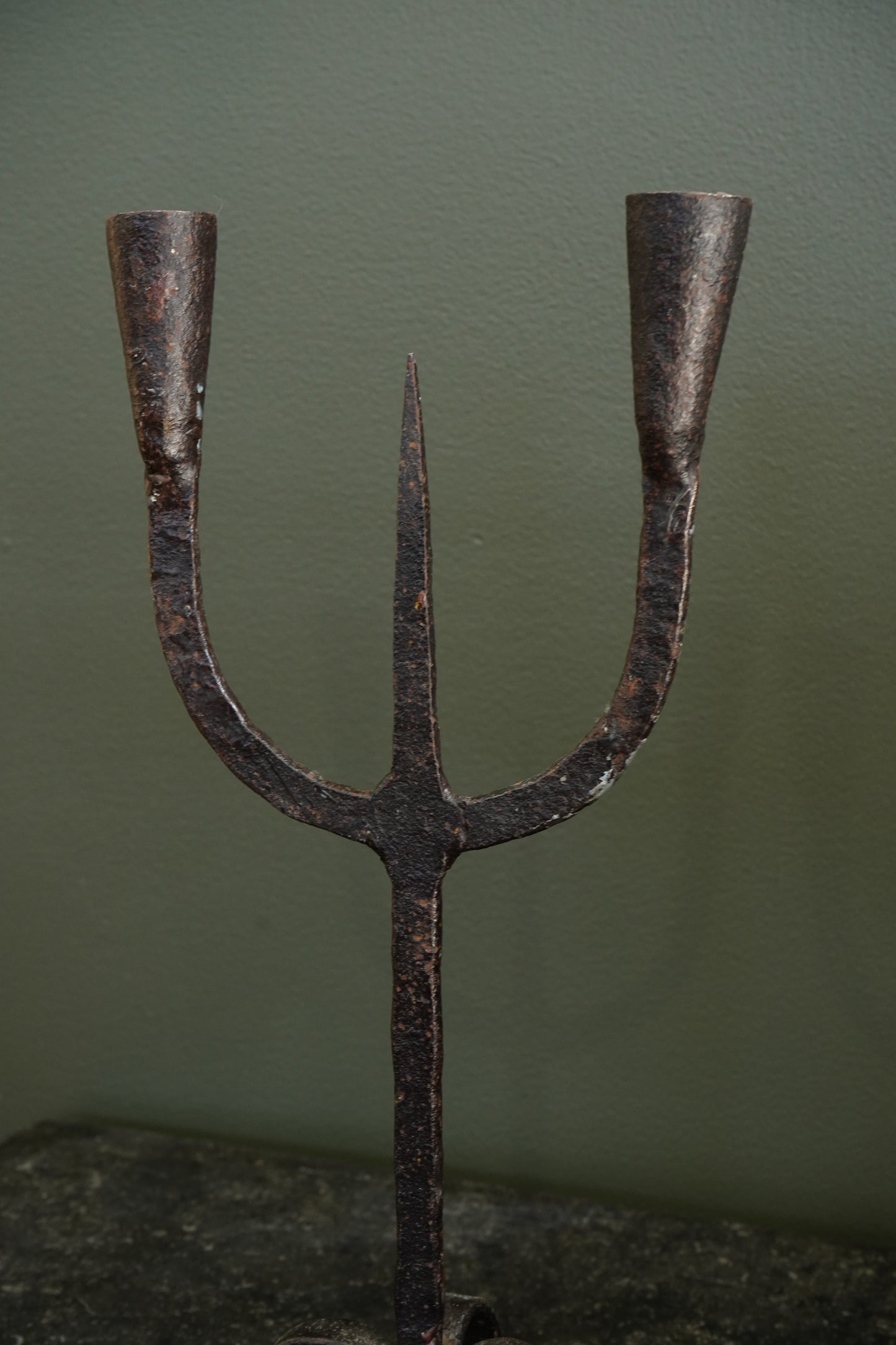 Gothic Revival Wrought Iron Two-Light Pricket Candelabra, 19th Century