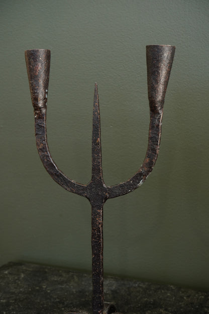 Gothic Revival Wrought Iron Two-Light Pricket Candelabra, 19th Century