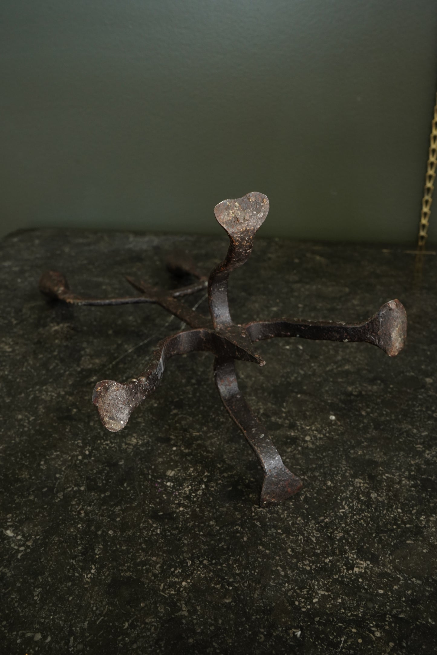 Gothic Revival Wrought Iron Two-Light Pricket Candelabra, 19th Century