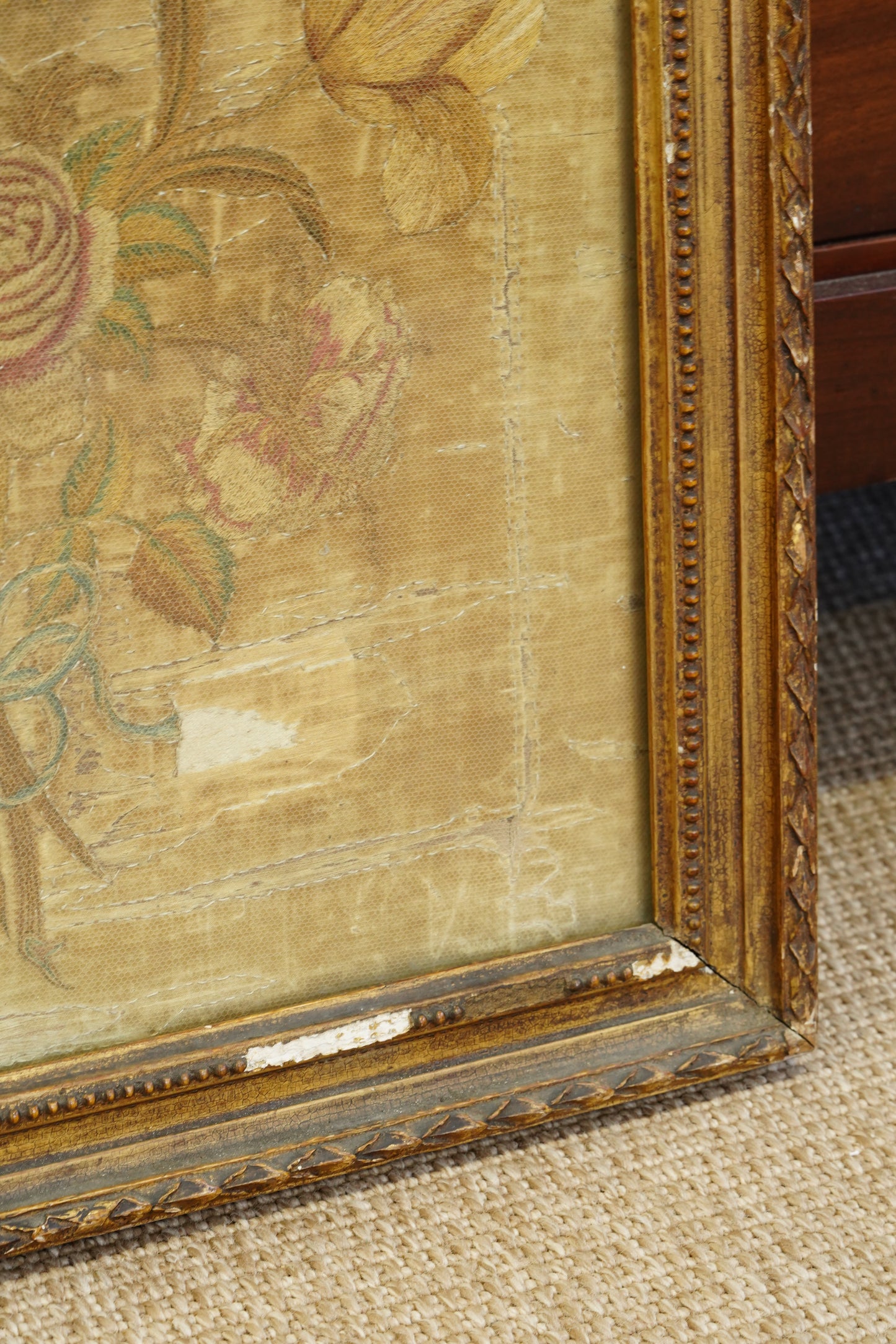 *RESERVED* Antique Georgian Silk Embroidery Floral Bouquet, Named Maker