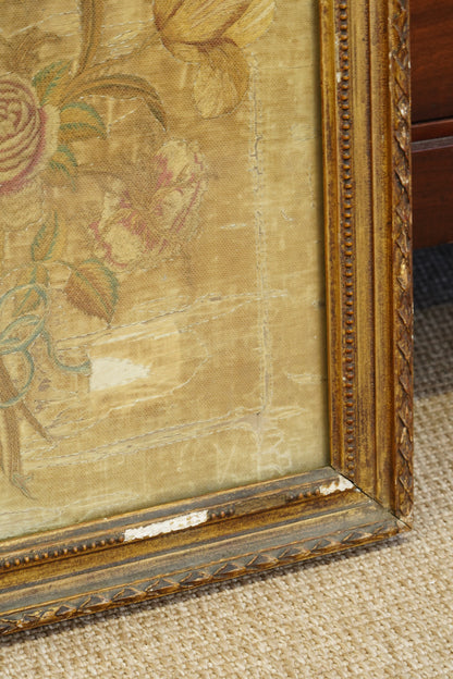 *RESERVED* Antique Georgian Silk Embroidery Floral Bouquet, Named Maker