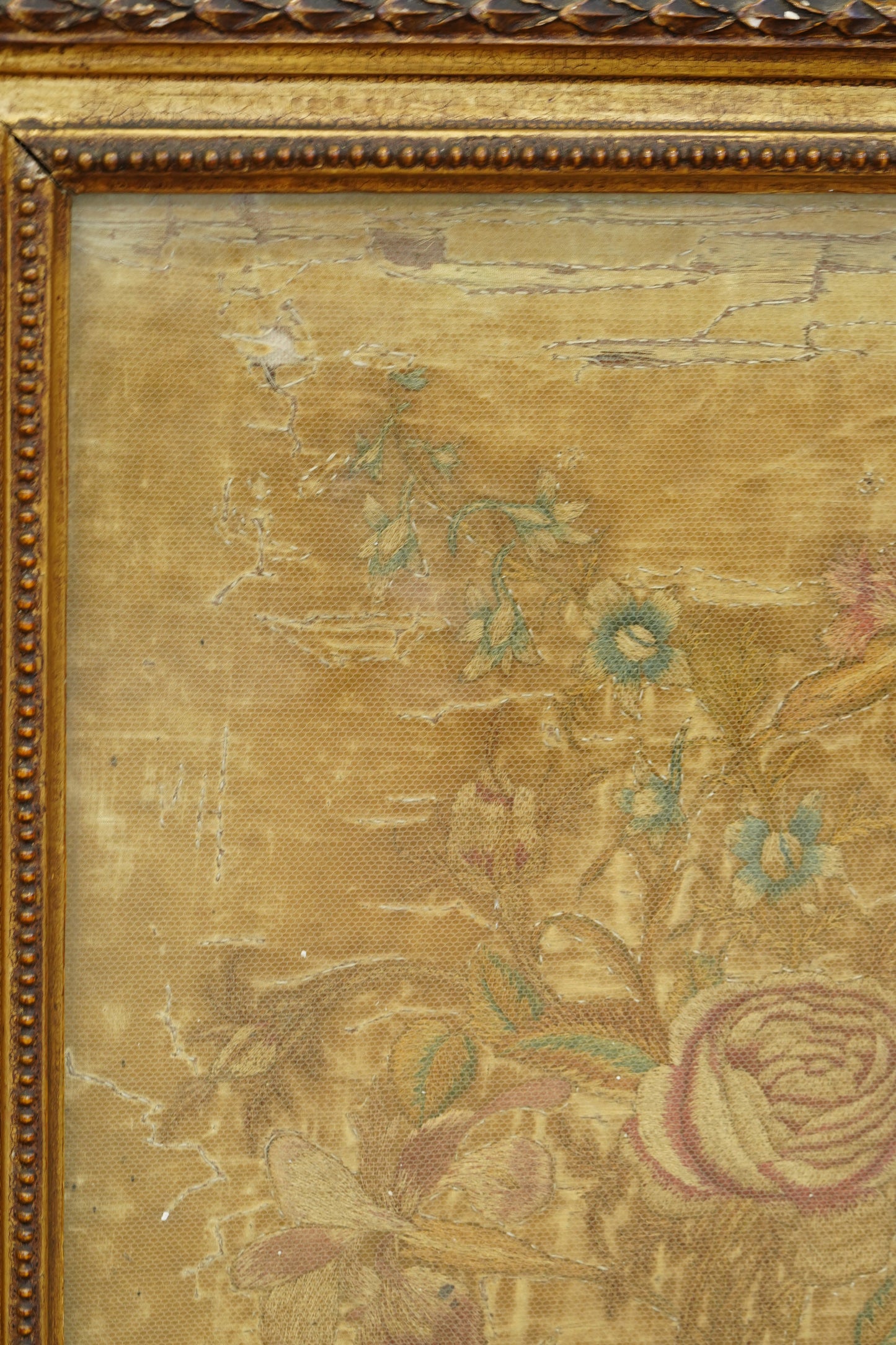 *RESERVED* Antique Georgian Silk Embroidery Floral Bouquet, Named Maker