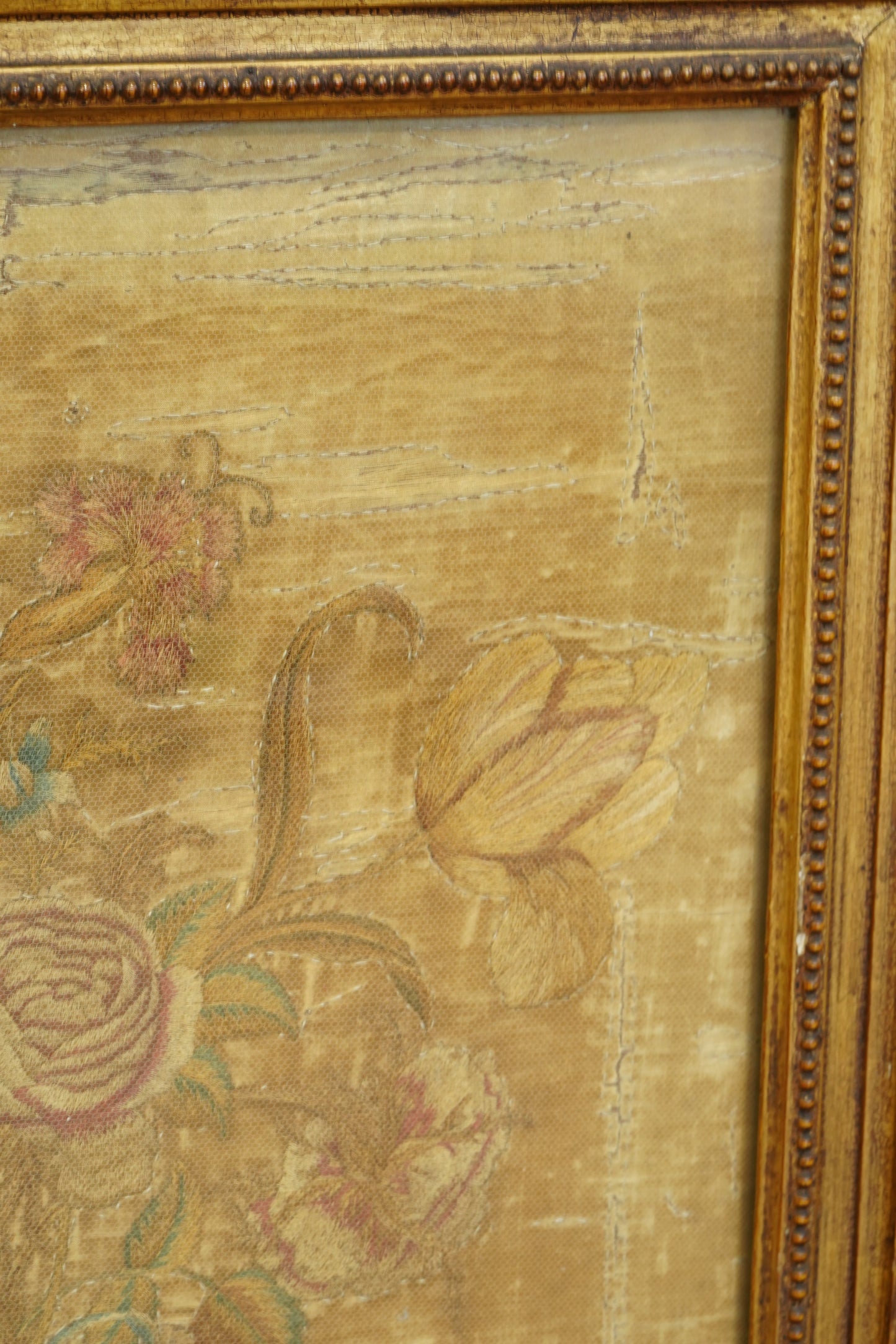 *RESERVED* Antique Georgian Silk Embroidery Floral Bouquet, Named Maker