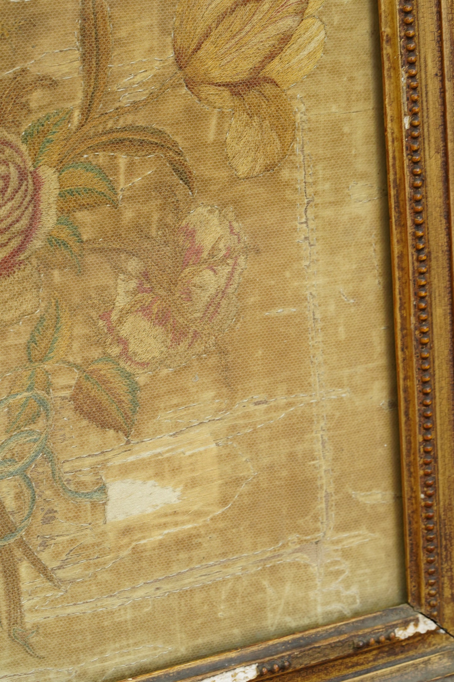 *RESERVED* Antique Georgian Silk Embroidery Floral Bouquet, Named Maker